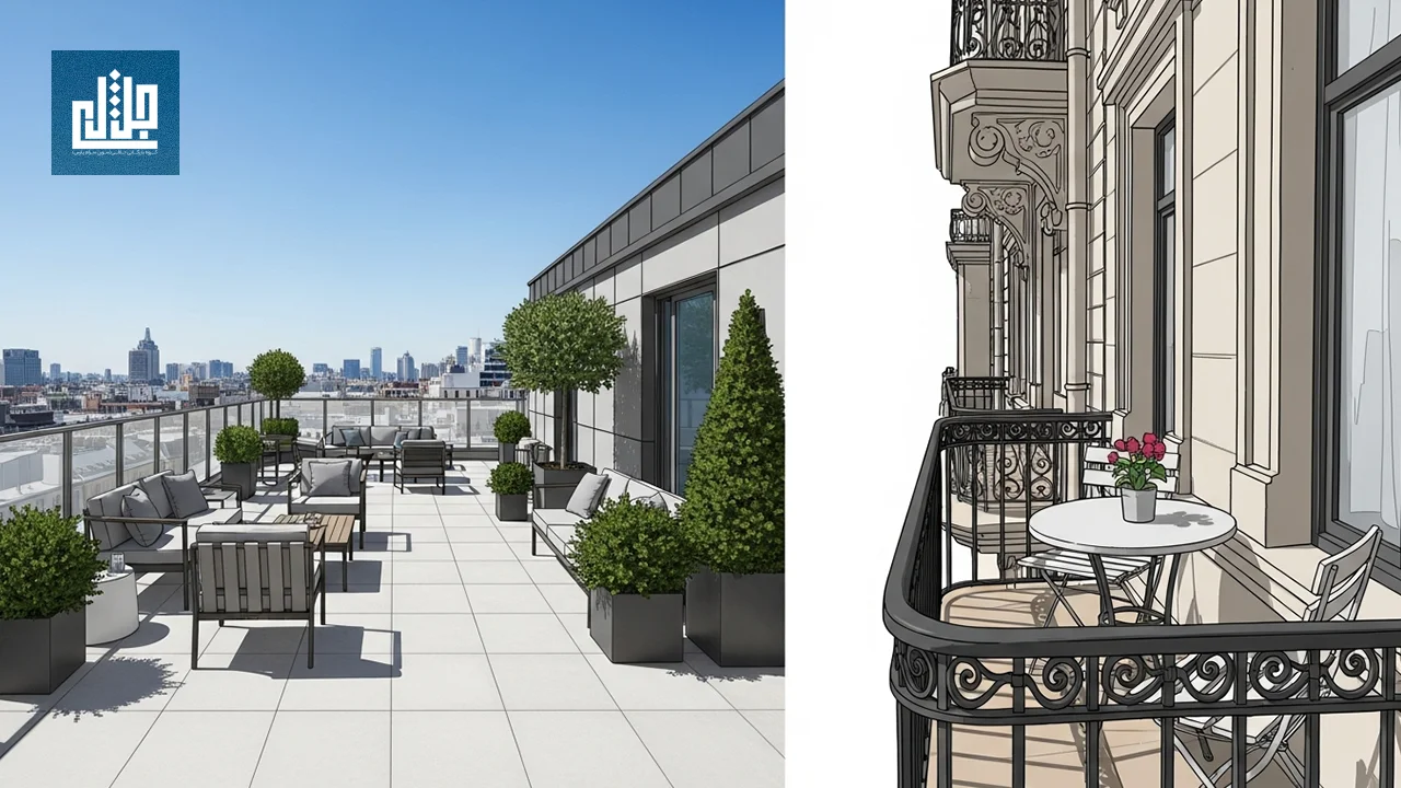 تفاوت‌های کلیدی بین تراس و بالکن